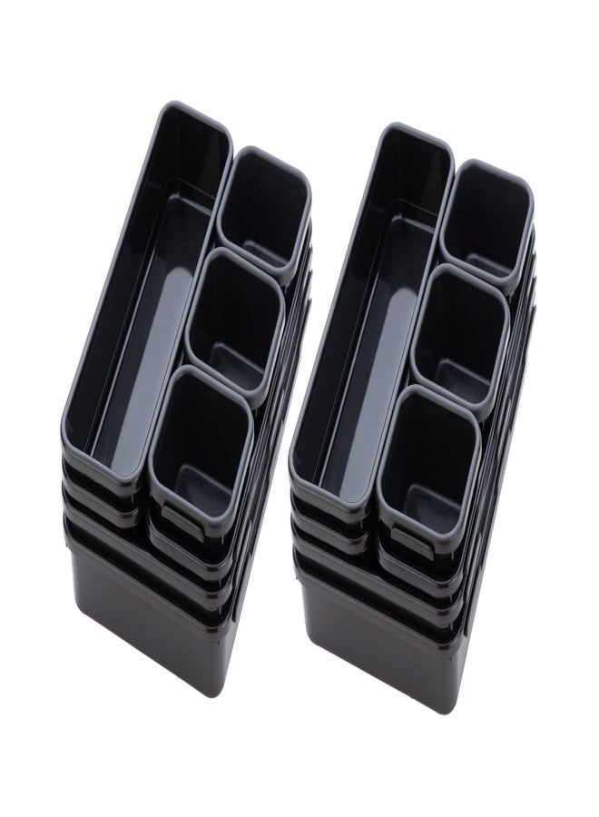 ROKTRY Interlocking Drawer Organizer Set of 16,Divider/Separator Black Plastic Trays for Flatware, Cutlery & Desk Storage for Household, Kitchen & Office - Image 1